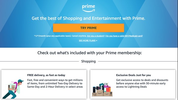Amazon store offering prime for ecommerce conversion