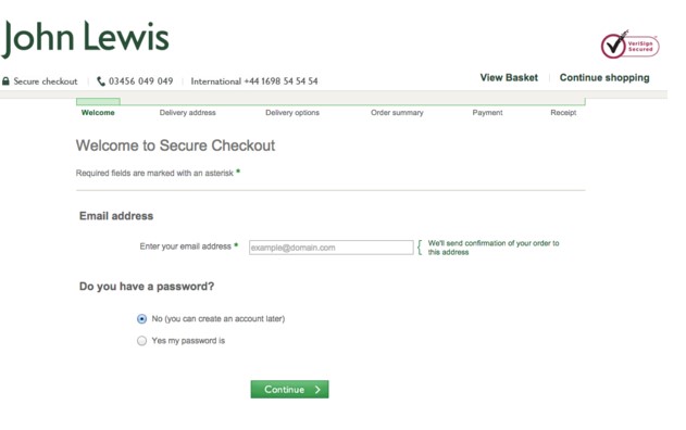 John Lewis store's secure check out for ecommerce conversion