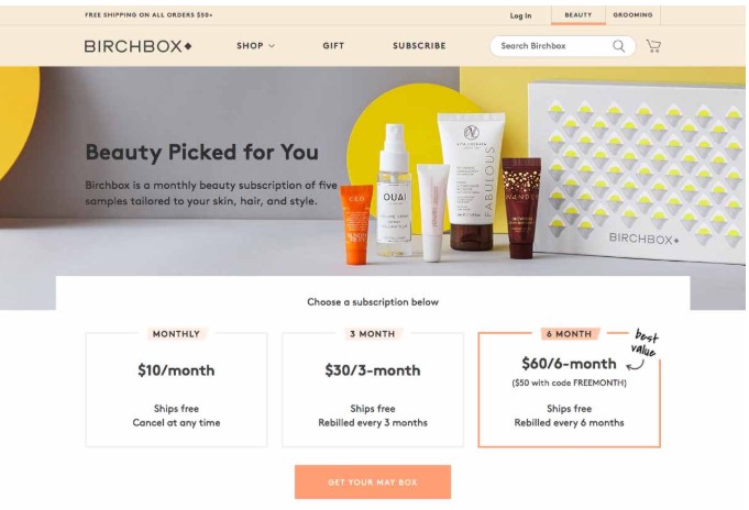 Birchbox showing limited products to improve conversion